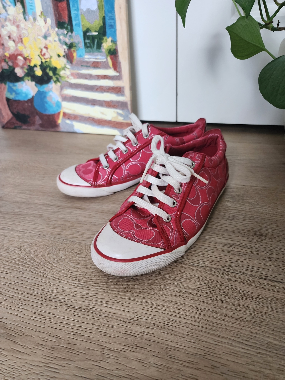 COACH Signature C Red Jacquard Sneakers | 24.5 cm / 10"